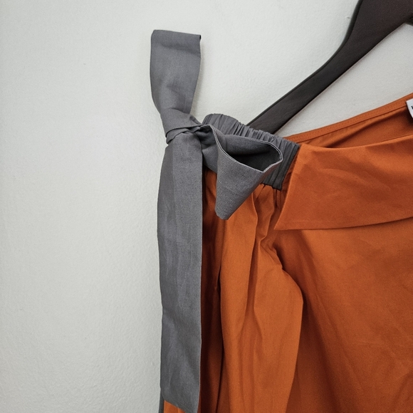 Harshman Blouse Liana Burnt Orange Tie Bow Off One Shoulder Poplin Fall Casual - Picture 4 of 14